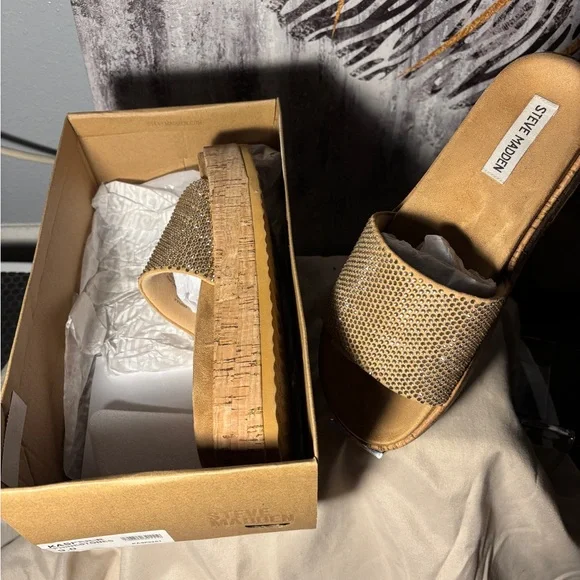 Steve Madden Gold Embellished Slide Sandals - Picture 3 of 5